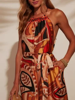 Jumpsuit camel/rood