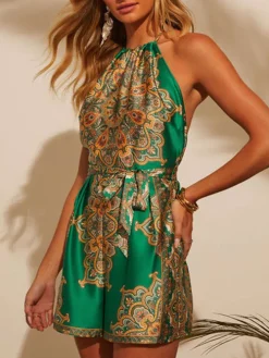 Jumpsuit groen/beige