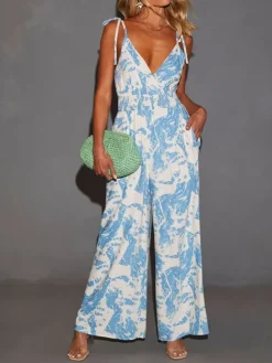 Jumpsuit lichtblauw/wit
