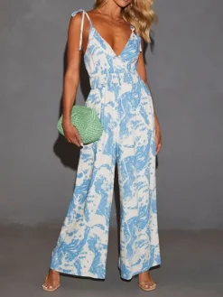 Jumpsuit lichtblauw/wit
