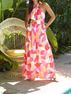 Jumpsuit roze/abrikooskleurig/koraalrood