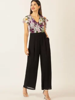 Jumpsuit zwart/pruimkleurig