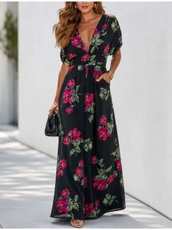 Jumpsuit zwart/roze