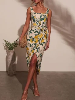 Jurk beige/groen/geel