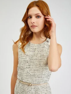 Jurk beige/zwart/wit
