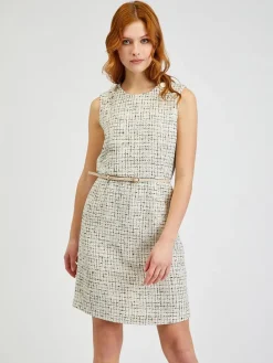 Jurk beige/zwart/wit