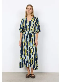 Jurk "Cammi" donkerblauw/lichtblauw/groen