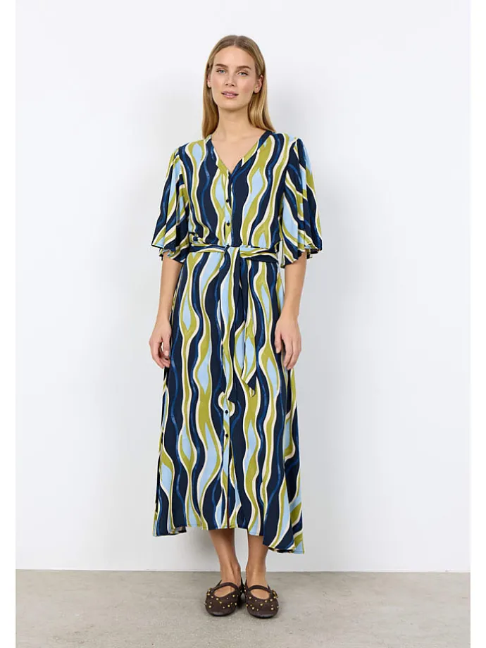 Jurk "Cammi" donkerblauw/lichtblauw/groen