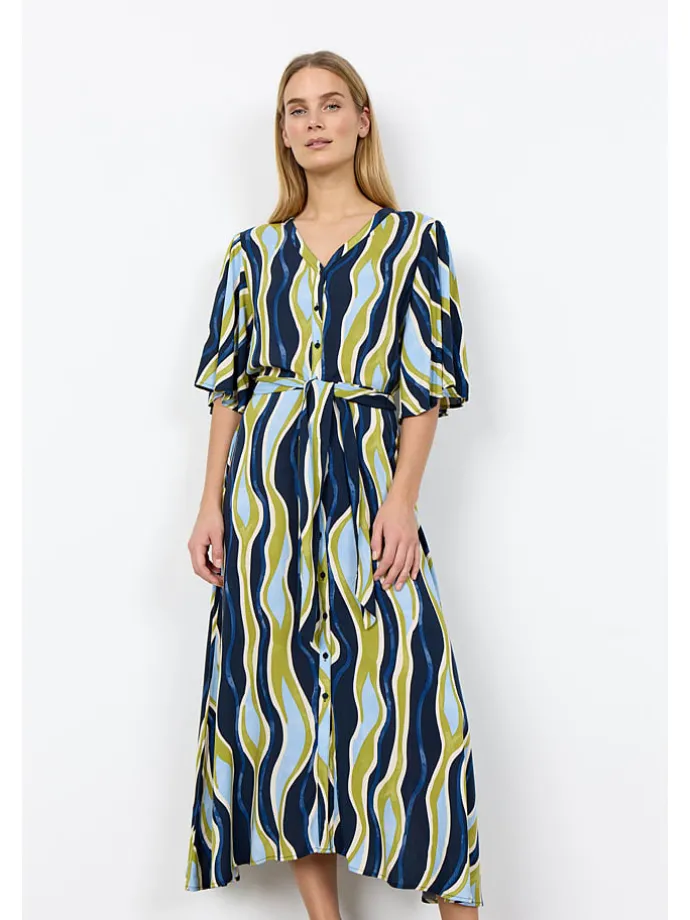 Jurk "Cammi" donkerblauw/lichtblauw/groen
