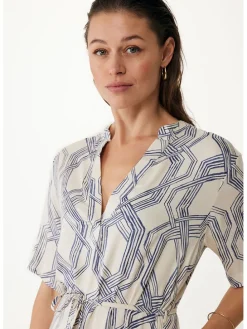 Jurk crème/blauw