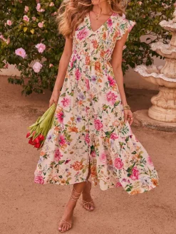 Jurk crème/roze