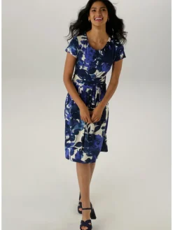 Jurk donkerblauw/wit