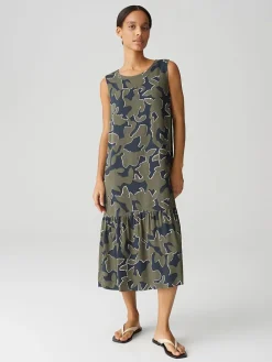 Jurk kaki/donkerblauw