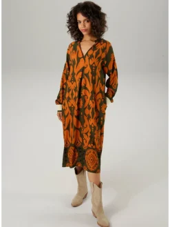 Jurk oranje/kaki