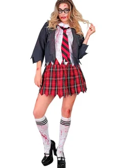 Kostuum "ZOMBIE SCHOOLMEISJE" donkerblauw/rood