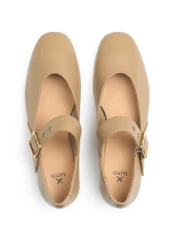 Leren ballerina's beige