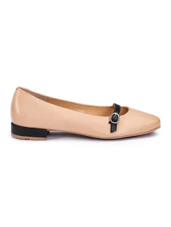 Leren ballerina's beige