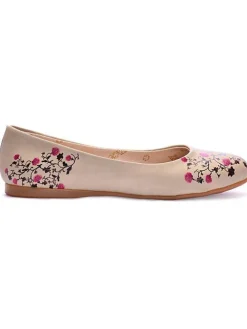 Leren ballerina's crème/roze