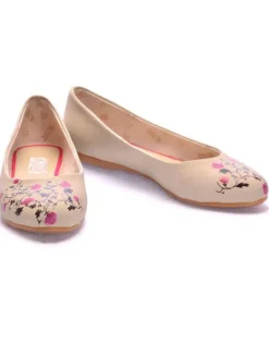 Leren ballerina's crème/roze