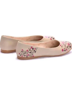 Leren ballerina's crème/roze