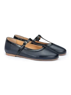 Leren ballerina's donkerblauw
