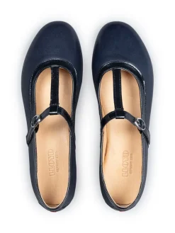 Leren ballerina's donkerblauw