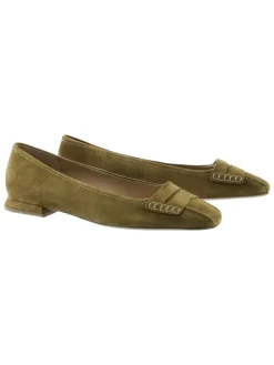 Leren ballerina's kaki