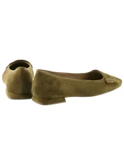Leren ballerina's kaki