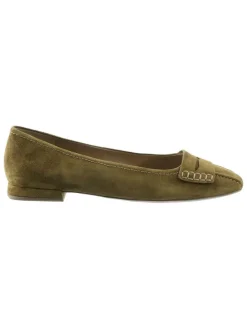 Leren ballerina's kaki