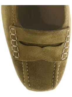 Leren ballerina's kaki