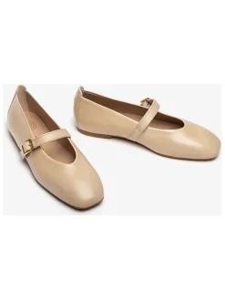 Leren ballerina's met bandje beige