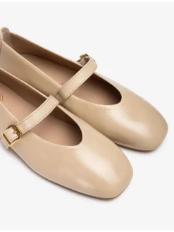 Leren ballerina's met bandje beige