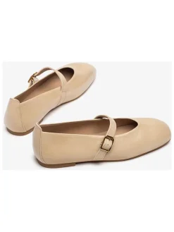 Leren ballerina's met bandje beige