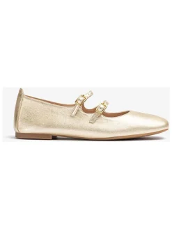 Leren ballerina's met bandje goudkleurig