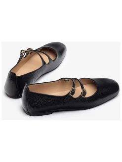 Leren ballerina's met bandje zwart