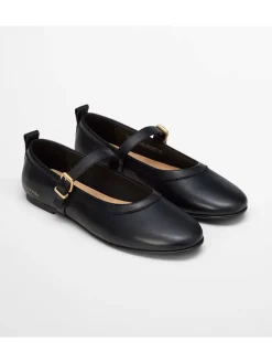 Leren ballerina's met bandje zwart