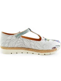 Leren ballerina's wit/grijs