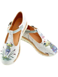 Leren ballerina's wit/grijs