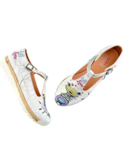 Leren ballerina's wit/grijs