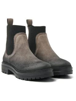 Leren chelseaboots antraciet/beige