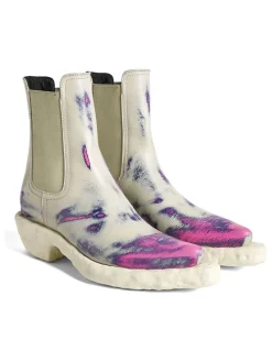 Leren chelseaboots crème/paars/donkerblauw