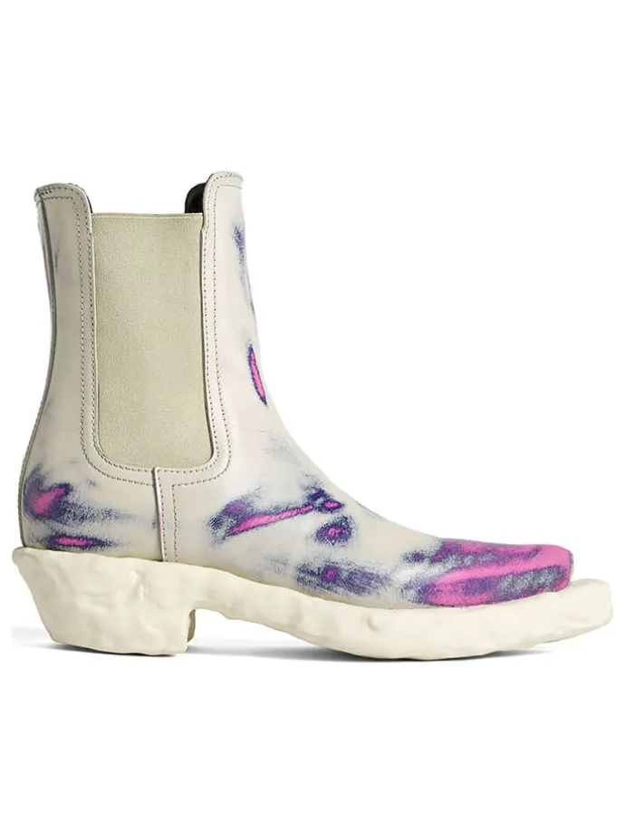 Leren chelseaboots crème/paars/donkerblauw