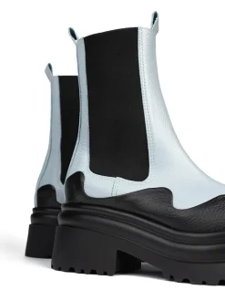 Leren chelseaboots lichtblauw/zwart