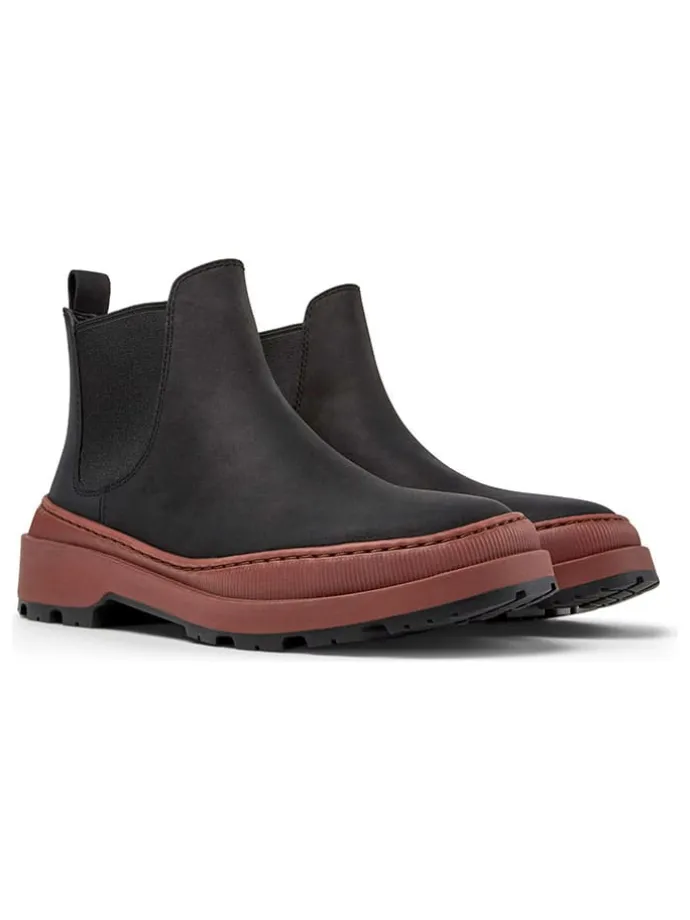 Leren chelseaboots zwart/lichtbruin