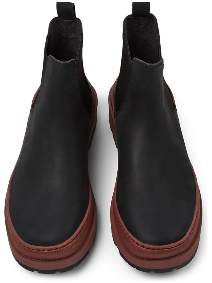 Leren chelseaboots zwart/lichtbruin