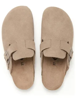 Leren clogs beige