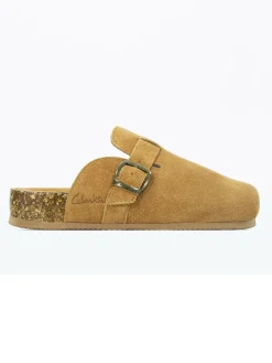 Leren clogs camel