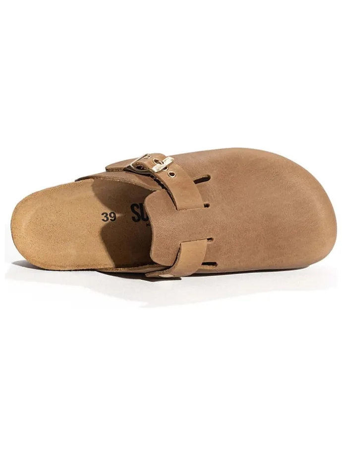 Leren clogs "Molky" lichtbruin