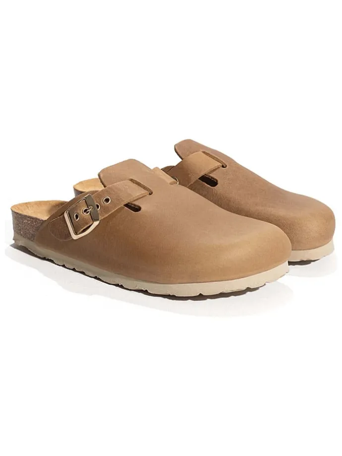 Leren clogs "Molky" lichtbruin