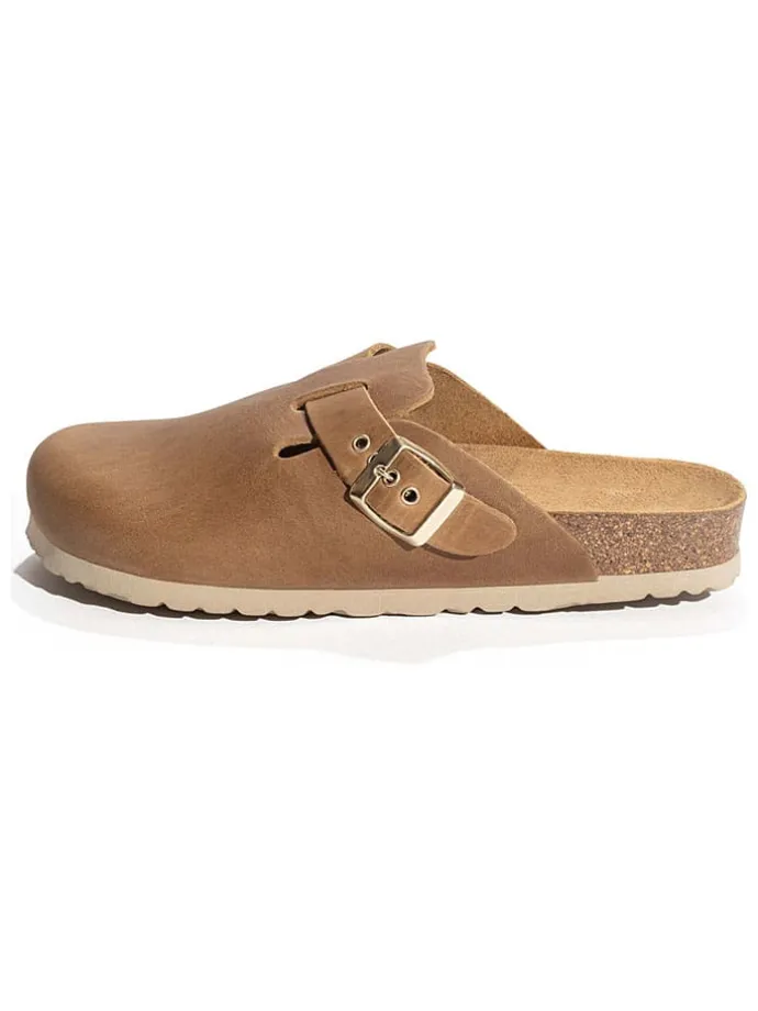 Leren clogs "Molky" lichtbruin